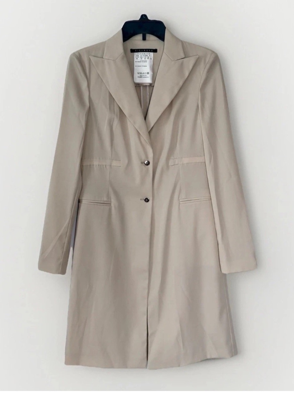 VTG Made/Italy JOHN RICHMOND Minimalist Mid-length Trench Coat Dress Topper CBK